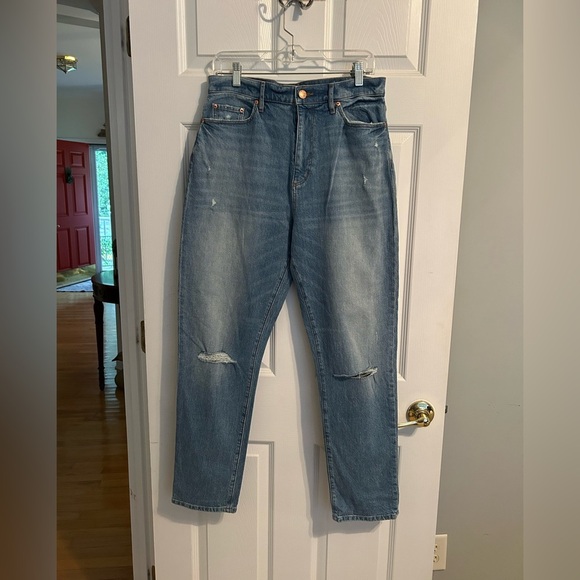 LOFT Women’s High Rise Boyfriend Relaxed Blue Distressed Jeans - Picture 1 of 6